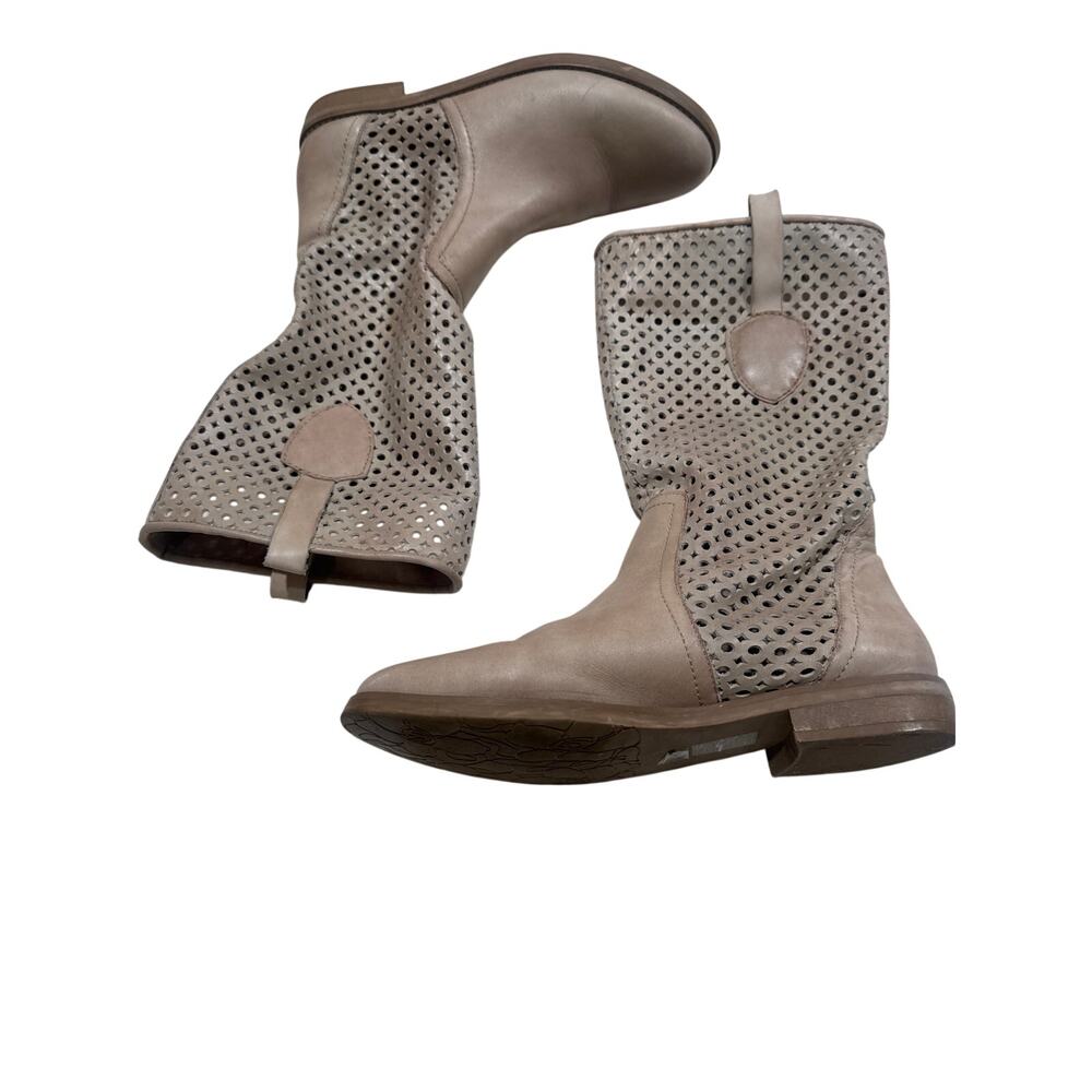 Zoe Luca Leather Boots Tan Nude Laser Cut Womens